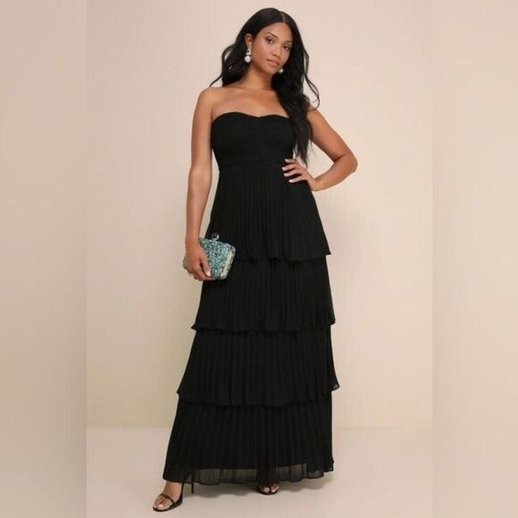 Lulu's Dresses & Skirts - Lulus Seriously Sensational Black Strapless Tiered Maxi Dress Size Medium NEW